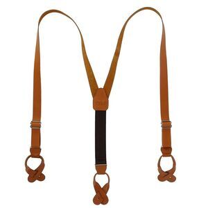 CTM Men's Coated Leather Button-End 1 Inch Suspenders